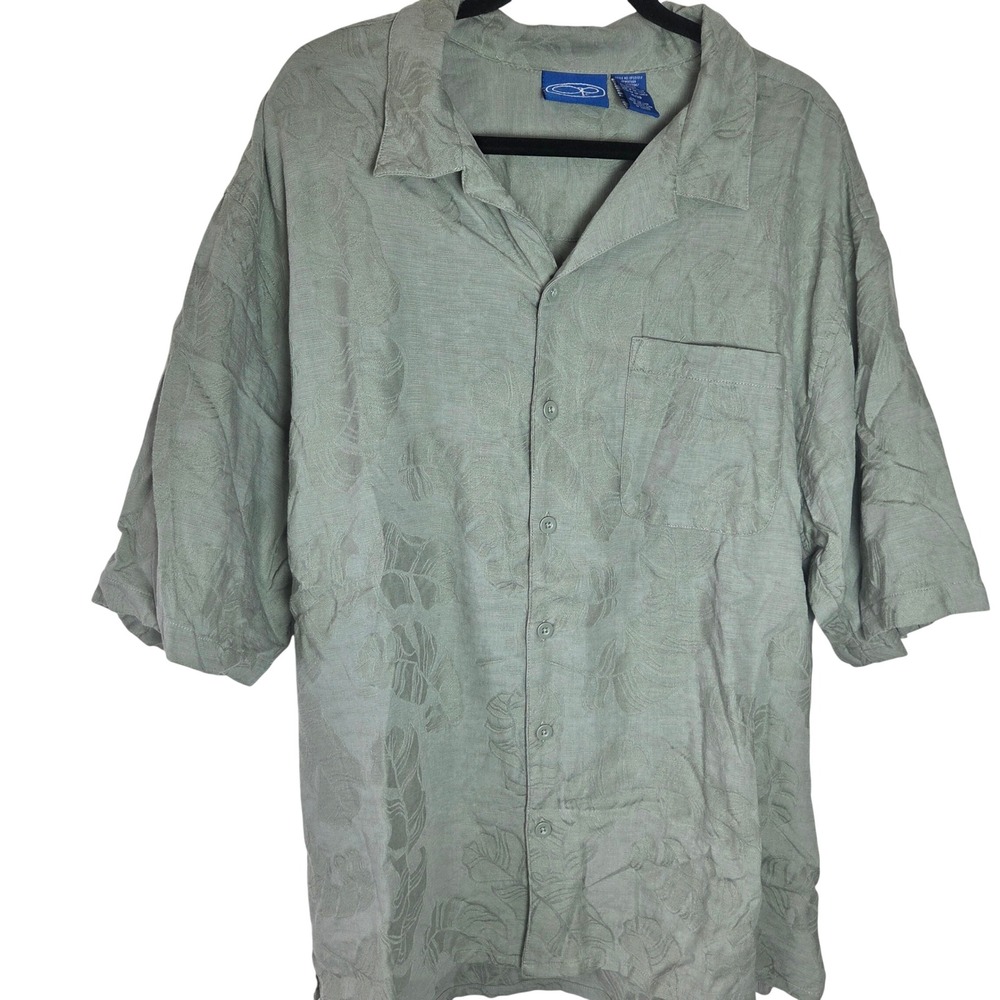 Y2K OP Ocean Pacific Textured Camp Shirt Mens XL Green Resort Button Up